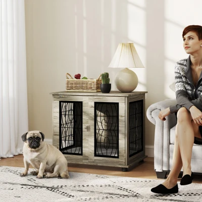 PawHut Indoor Dog Crate End Table with Cushion - Black