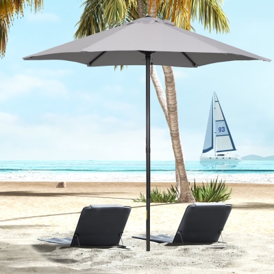 Outsunny Chapéu de Sol de Jardim Ø196x204 cm com Mastro de Alumínio Manivela Teto com Ventilação Suporte de Fixação e Desmontável  Cinzento Claro