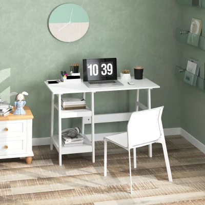 HOMCOM Compact Computer Desk with Shelves White 106x51cm