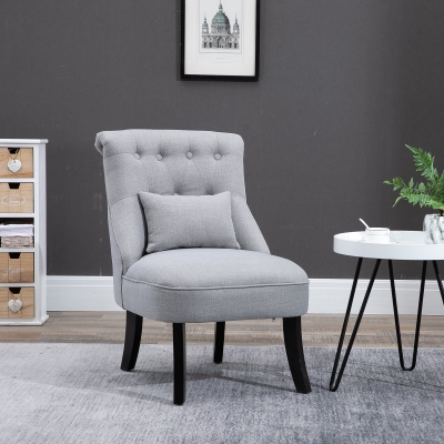 HOMCOM Fauteuil Relax Tissu Lin Pieds Bois Gris 52,5x69x77 cm