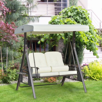 Outsunny 2-zits tuinschommelstoel met luifel Kussenblad Metaal Polyester Beige 162 x 118 x 173 cm