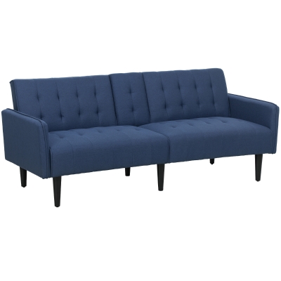 HOMCOM Linen 3-Seater Sofa Bed with Storage Dark Blue