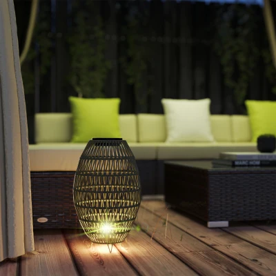 Outsunny Rattan Solar Lantern IP44 Waterproof Dark Brown