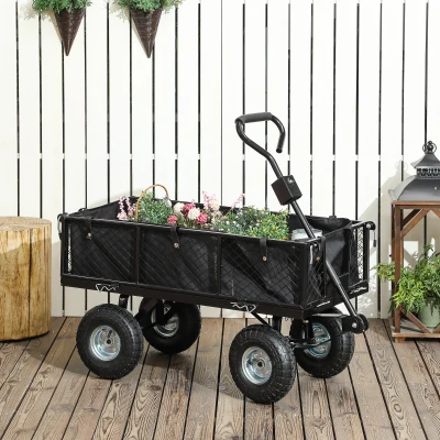 Outsunny Carrinho de Transporte com Guiador Giratório Ajustável e Bolsa Impermeável Removível Carga 300 kg 105x51x54 cm Preto