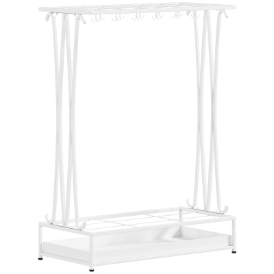 HOMCOM Suporte para Guarda-Chuva Moderno Retangular com 24 Ganchos 21 Espaços e Bandeja Recolhedora de Gotas 50x24x68 cm Branco