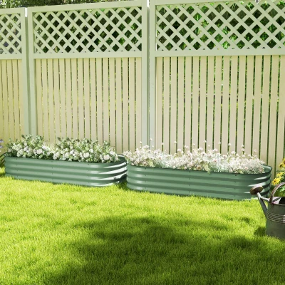 Outsunny Galvanised Metal Planter Box Pack of 2 Green