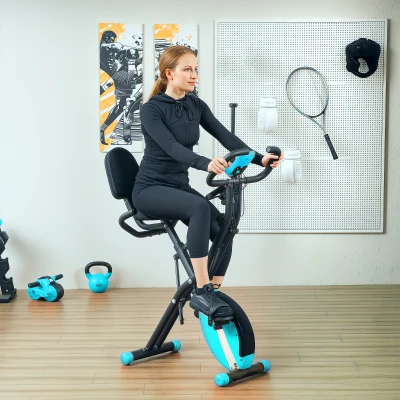 SPORTNOW Bicicleta Estática Plegable Silenciosa con Resistencia Magnética Monitor LCD y Bandas para Brazos 43x97x109 cm Verde