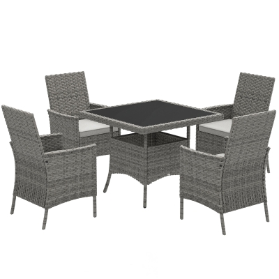 Outsunny Rattan Dining Set 4-Seater with Cushions Grey