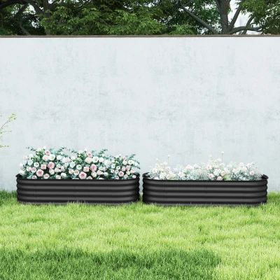 Outsunny Galvanised Metal Planter Box Pack of 2 Dark Grey