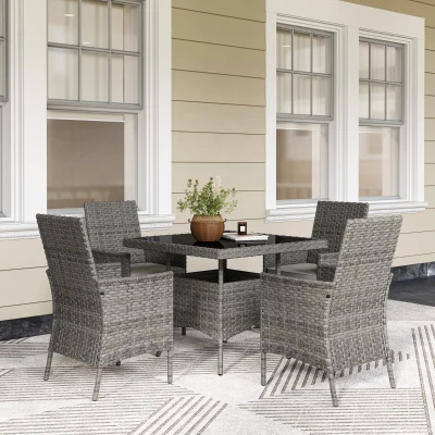 Outsunny Rattan Dining Set 4-Seater with Cushions Grey