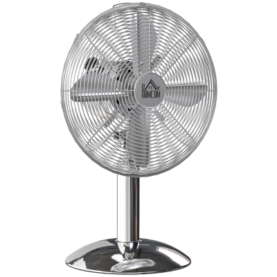 HOMCOM Metal Desk Fan 3 Speeds Silver Tone
