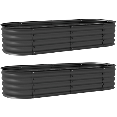 Outsunny Galvanised Metal Planter Box Pack of 2 Dark Grey