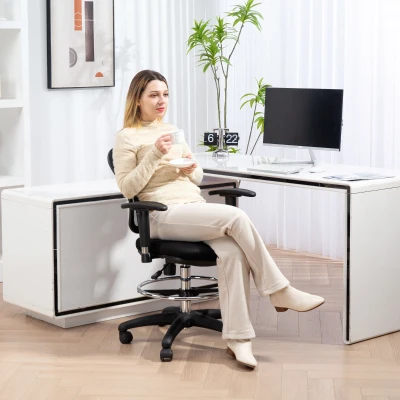 HOMCOM Ergonomic Mesh Drafting Chair with Footrest Black