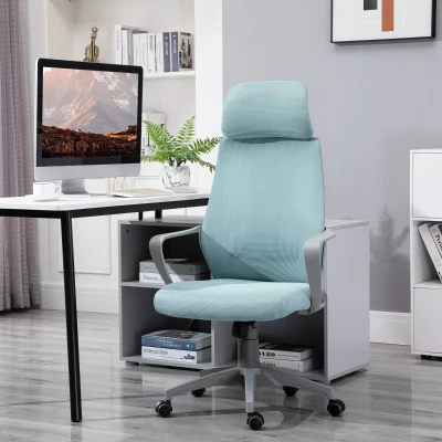 Vinsetto Silla de Escritorio Silla de Oficina Ergonómica Ajustable con Reposabrazos Reposacabezas y Función Basculante 64x55x116-126 cm Azul