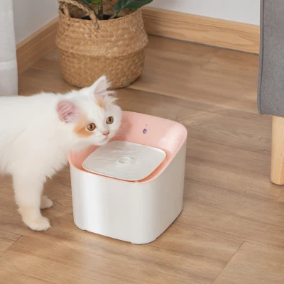 PawHut Fuente de Agua para Gatos 3L con Sensor de Infrarrojos 3 Modos Dispensador de Agua para Perros y Gatos Bebedero para Gatos con Luz Indicadora LED 21x20x18 cm Blanco y Rosa