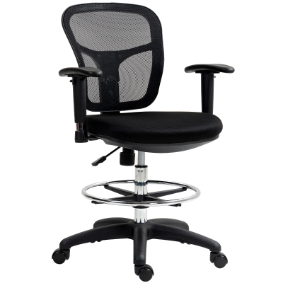 HOMCOM Ergonomic Mesh Drafting Chair with Footrest Black