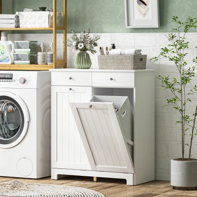 HOMCOM Mobile Bagno con 2 Portabiancheria e 2 Cassetti Bianco
