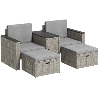 Outsunny 5 Piece Rattan Garden Sofa Set with Cushions Grey