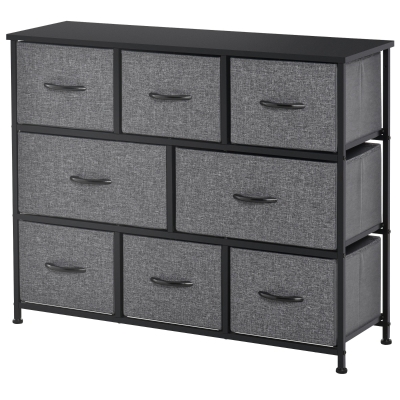 HOMCOM Ladekast met 8 Stoffen Lades, 2 Groot, 6 Klein, Metalen Frame, Kantelbeveiliging, Grijs