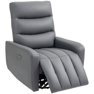 HOMCOM Relaxfauteuil, Gestoffeerde Stoel met Ligfunctie, Afstandsbediening, USB-aansluiting, Grijs