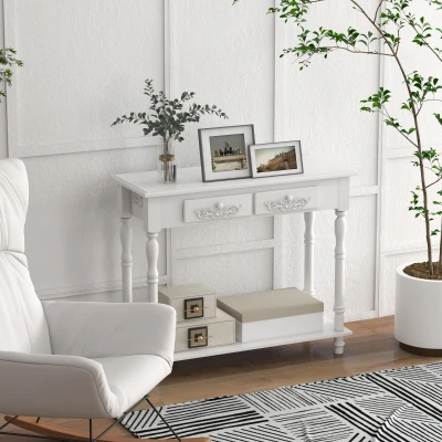 HOMCOM Console Table Modern Desk with Storage White