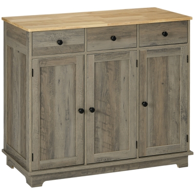 HOMCOM Modern Sideboard Rubberwood Top Grey Wood-Effect