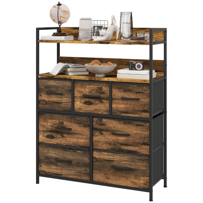 HOMCOM Stoffen Ladekast, 7 Opvouwbare Laden, 2 Planken, Stalen Frame, Bruin
