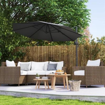 Outsunny Cantilever Parasol 360° Tilt Black 3x3m