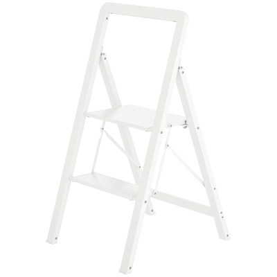 HOMCOM 2-Treden Opstapkruk, Aluminium Opvouwbaar, Antislip Platform, Wit