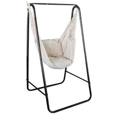 Outsunny Chaise Hamac Jardin Support Blanc Crème