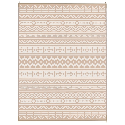 Outsunny Tapis d'extérieur réversible 3,7 x 2,7 m, tapis de sol motif mur géométrique en PP sac de transport kaki et beige clair