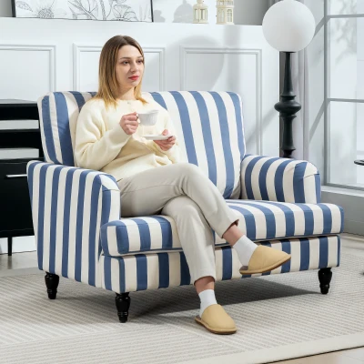 HOMCOM Velvet Accent Chair Stripe Upholstered Living Room Blue