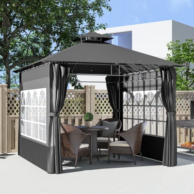 Outsunny 3x3m Metal Gazebo with Removable Sidewalls Dark Grey