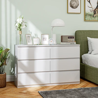 HOMCOM Commode 6 Tiroirs Minimaliste 120x39x75cm Blanc