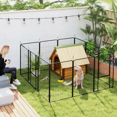 PawHut Parc Chien 12 Panneaux Pliable Acier Noir 68x100