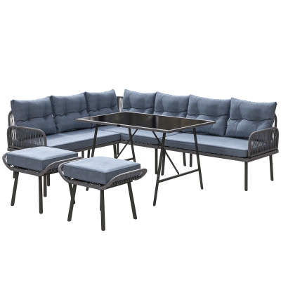 Outsunny 6pc Rattan Corner Sofa Set with Table Charcoal Grey