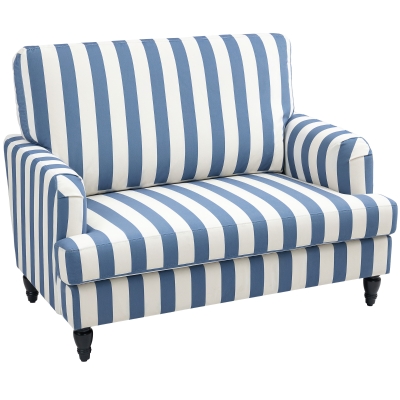 HOMCOM Velvet Accent Chair Stripe Upholstered Living Room Blue