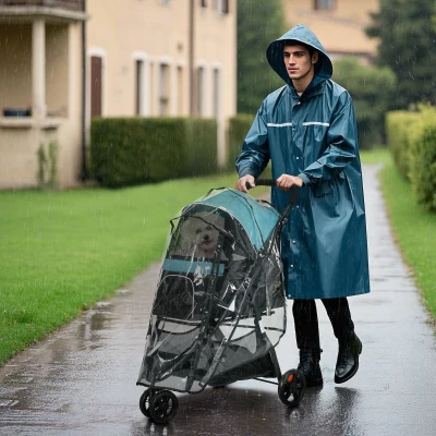 PawHut Passeggino Cani Pieghevole Telo Antipioggia Verde Scuro