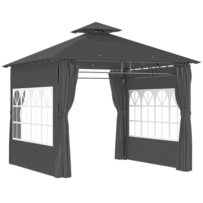 Outsunny 3x3m Metal Gazebo with Removable Sidewalls Dark Grey