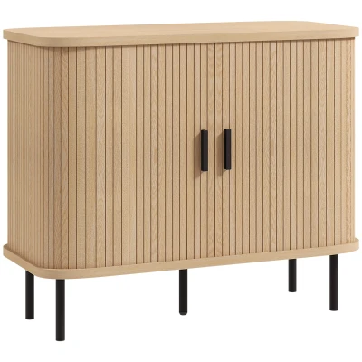 HOMCOM Aparador Vintage Mueble Buffet con 2 Puertas Correderas de Tambor Tipo Persiana 90x40x75 cm Roble y Negro(m-1)