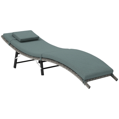 Outsunny Rattan Folding Sun Lounger with Cushion Grey