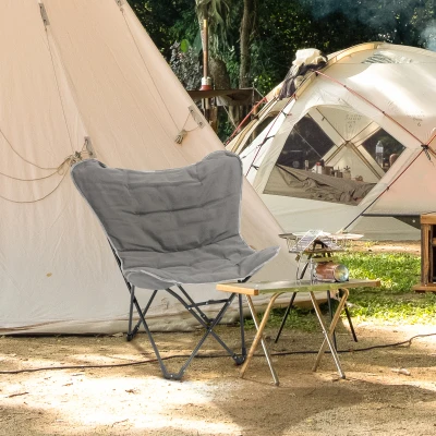 Outsunny Chaise Camping Pliable Large Rembourrée Gris Clair