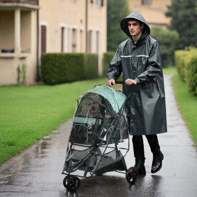 PawHut Passeggino Cani Pieghevole Telo Antipioggia Verde