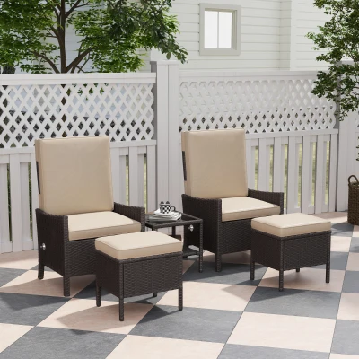 Outsunny 5pc Rattan Furniture Set with Cushions Khaki