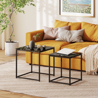 HOMCOM Nest of Tables Set of 2 Metal Frame Black