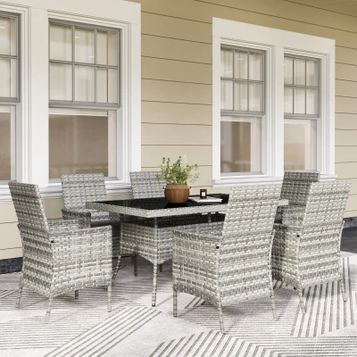 Outsunny Rattan 6-Seater Dining Set with Cushions Mixed-Grey