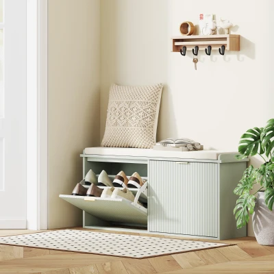 HOMCOM Shoe Bench with Seat Green