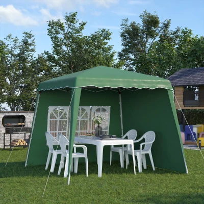 Outsunny Carpa Plegable con 2 Paredes Laterales 2,89x2,89m Cenador Pabellón de Jardín con Altura Ajustable Protección UV50+ Verde