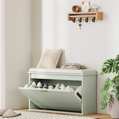 HOMCOM Shoe Bench with Seat Green