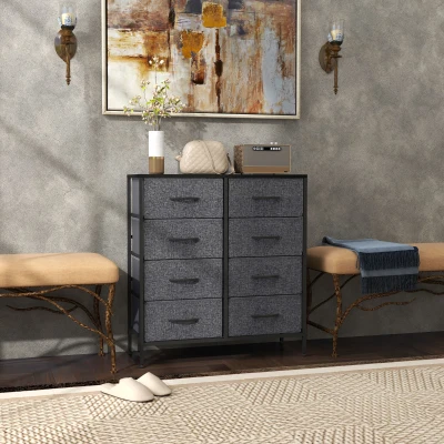 HOMCOM Industrial Fabric Chest of Drawers 8-Drawer Black